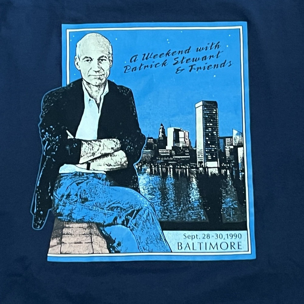 Vintage 1990 Patrick Stewart Star Trek Baltimore Convention T-Shirt Rare L